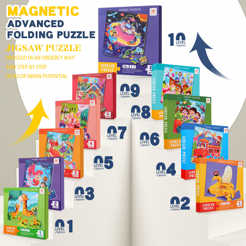 Kids Educational Box - Magnetische houten puzzel voor kinderen Cartoonpatroon