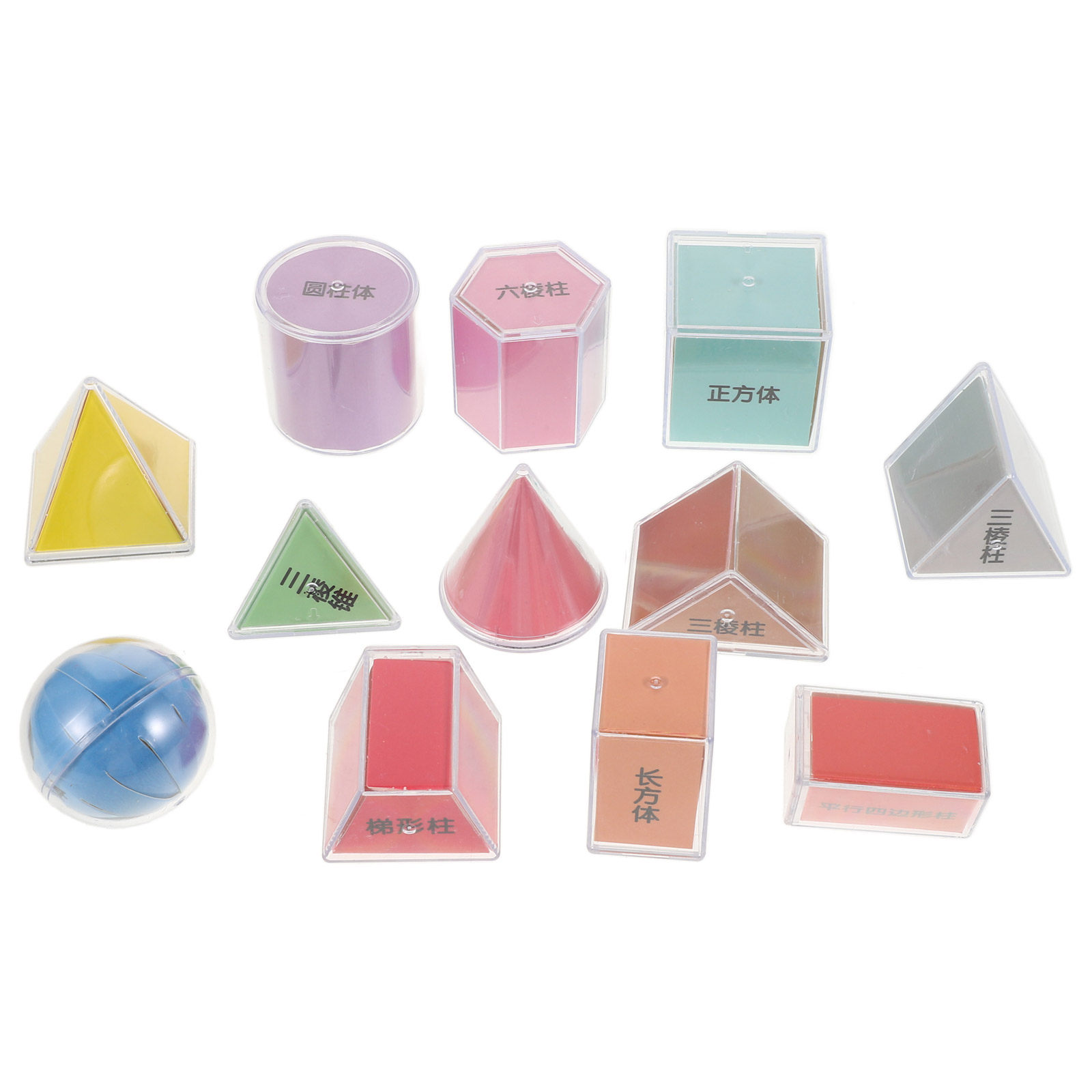 Math Manipulative Set - 8-delige geometrische vormenset, veelkleurige plastic 3D-vormen,