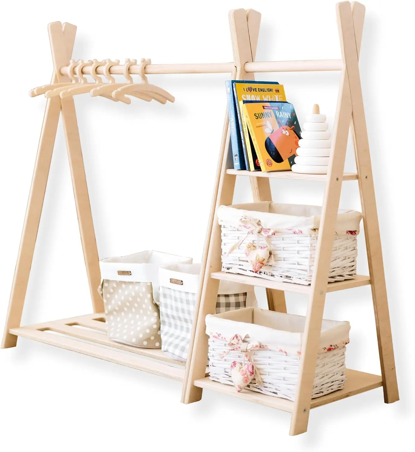 Montessori Shelf Toy - Speelgoedopbergruimte + Montessori-kast, houten kledingrek, speelgoedplank,