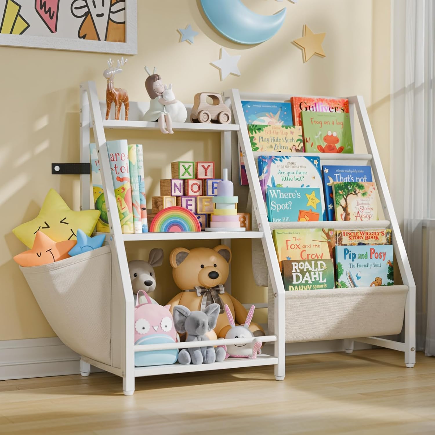 Montessori Shelf Toy - 3-laags kinderboekenplank en speelgoedopbergplank, kinderboekenhangplank, Montessori